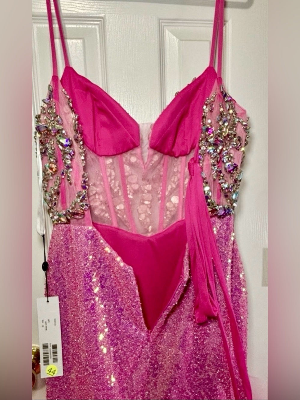 NWT JOVANI PINK Sequins Beads & Pink Tulle Prom Dress Size 10 - Picture 6 of 10
